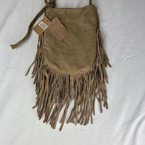 Boho Taupe Suede Fringe Tassel Shoulder Crossbody Bag New